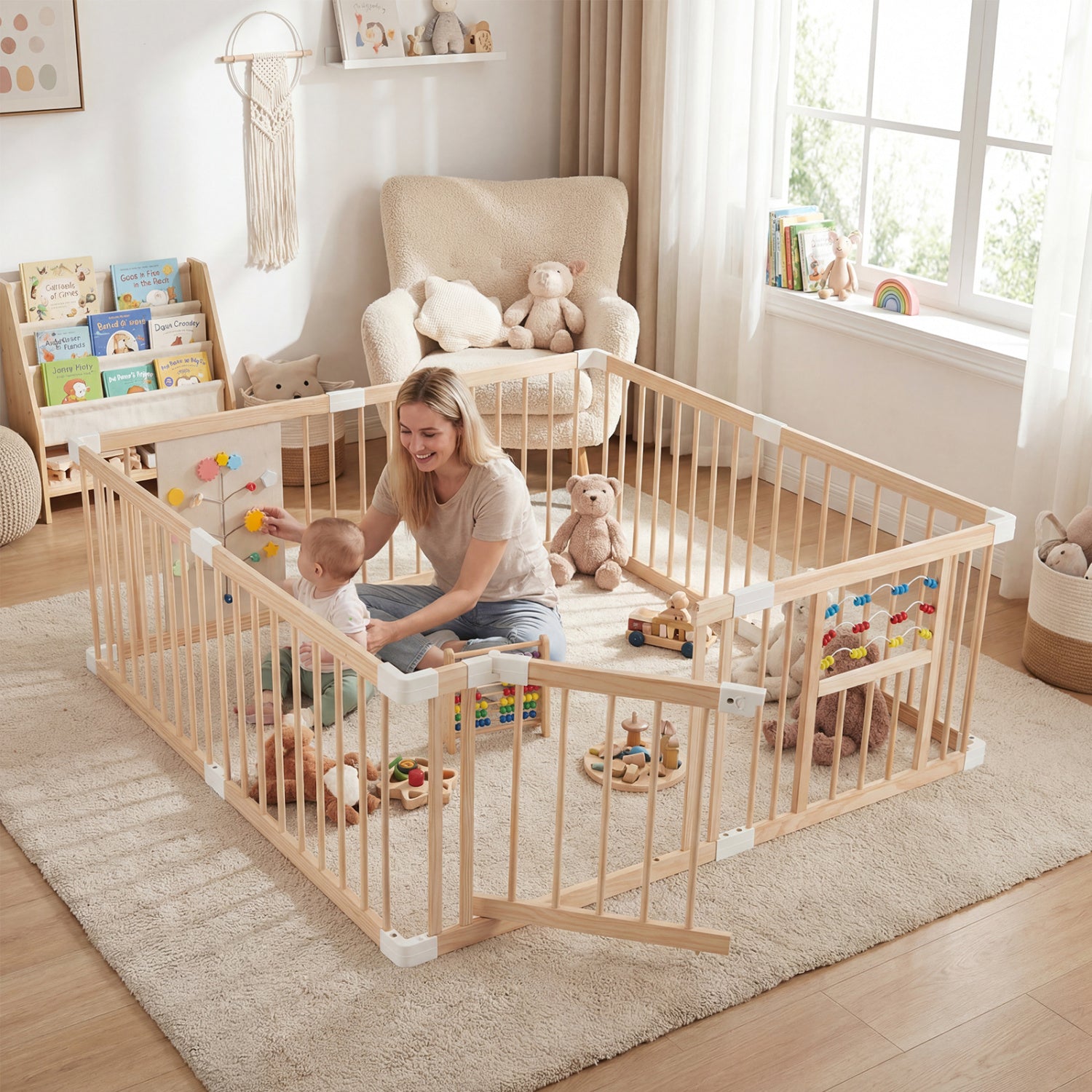 Wooden Baby Playpen, Adjustable Large Play Yard, Natural Baby Playpen & Playards at Gallery Canada