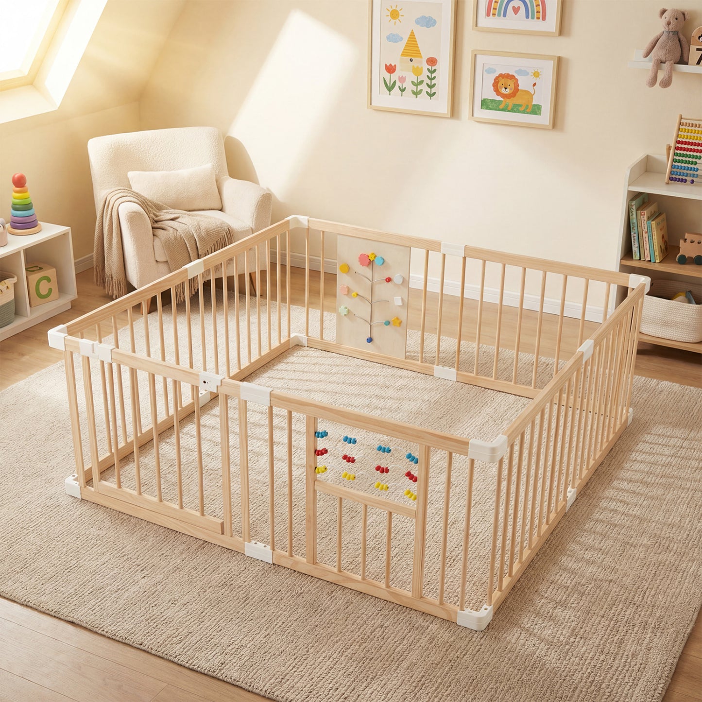 Wooden Baby Playpen, Adjustable Large Play Yard, Natural Baby Playpen & Playards at Gallery Canada