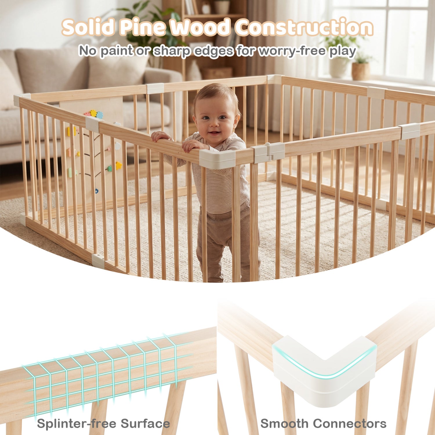 Wooden Baby Playpen, Adjustable Large Play Yard, Natural Baby Playpen & Playards at Gallery Canada