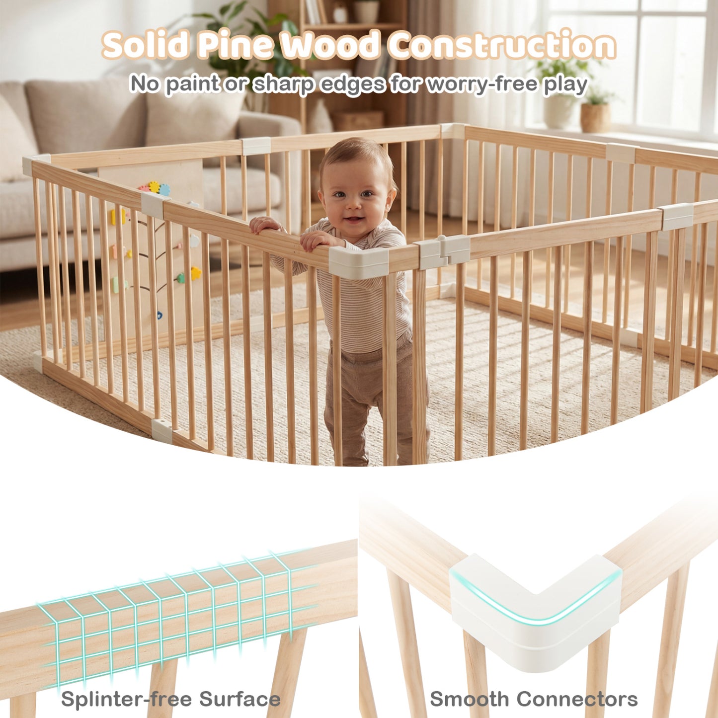 Wooden Baby Playpen, Adjustable Large Play Yard, Natural Baby Playpen & Playards at Gallery Canada