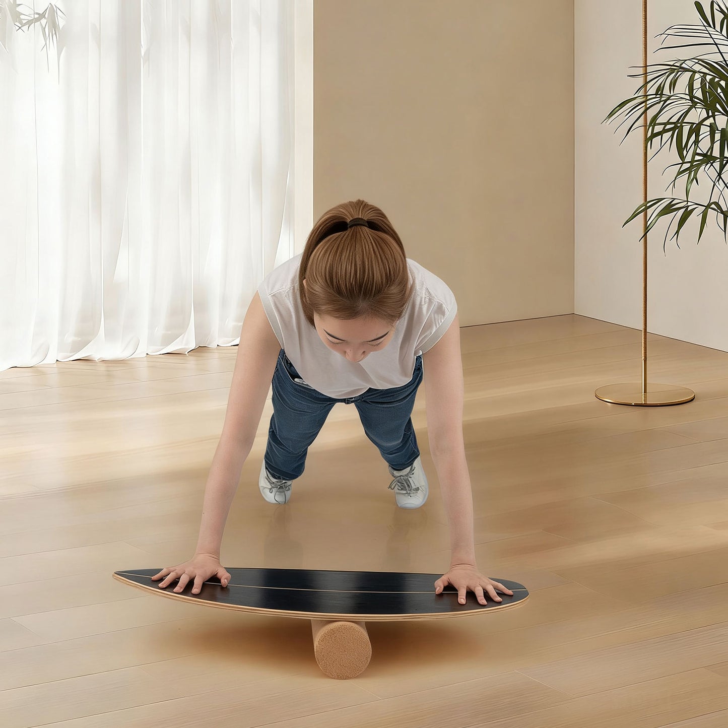 Wooden Balancing Board with Cork Roller and Storage Rack to Exercise-HS, Black Sport Equipments at Gallery Canada