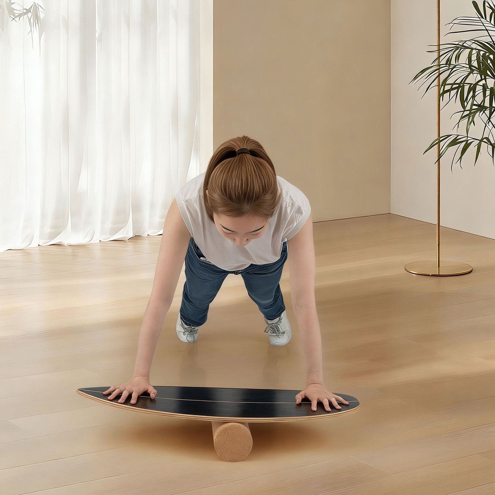 Wooden Balancing Board with Cork Roller and Storage Rack to Exercise-HS, Black Sport Equipments at Gallery Canada