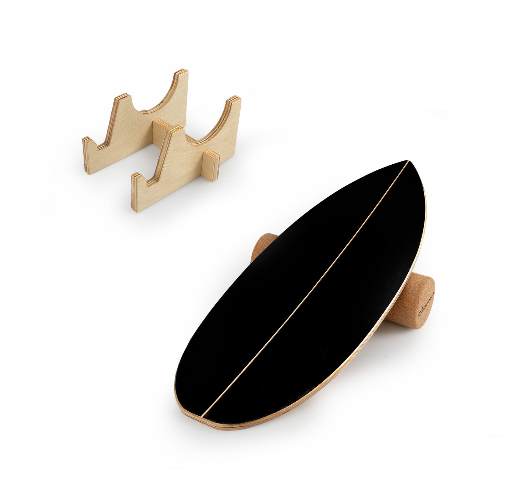 Wooden Balancing Board with Cork Roller and Storage Rack to Exercise-HS, Black Sport Equipments Black at Gallery Canada