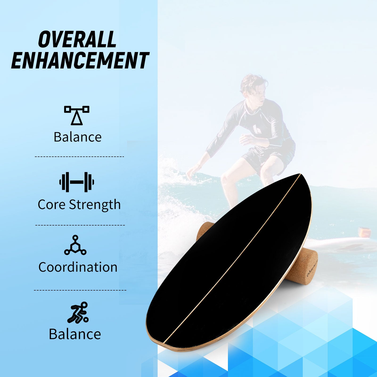 Wooden Balancing Board with Cork Roller and Storage Rack to Exercise-HS, Black Sport Equipments at Gallery Canada