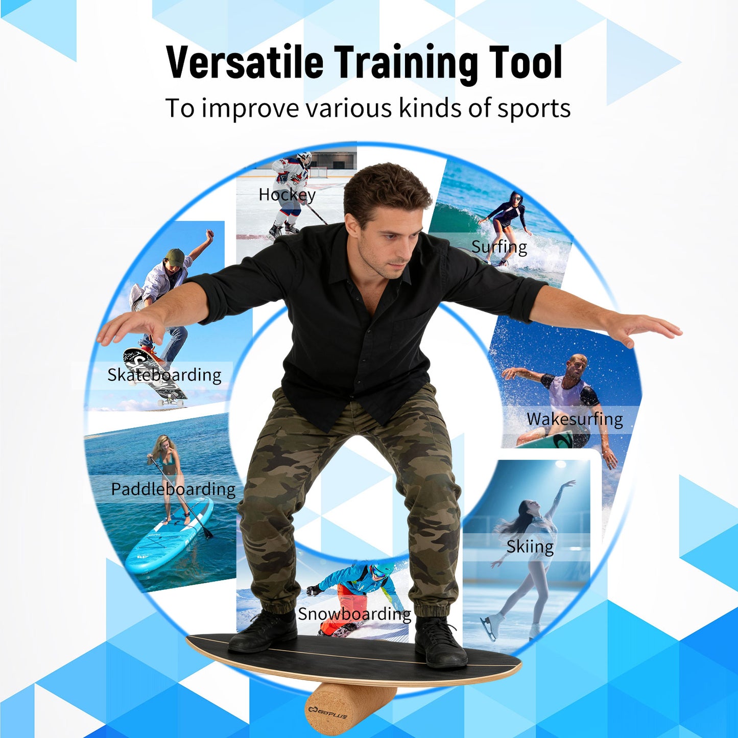 Wooden Balancing Board with Cork Roller and Storage Rack to Exercise-HS, Black Sport Equipments at Gallery Canada