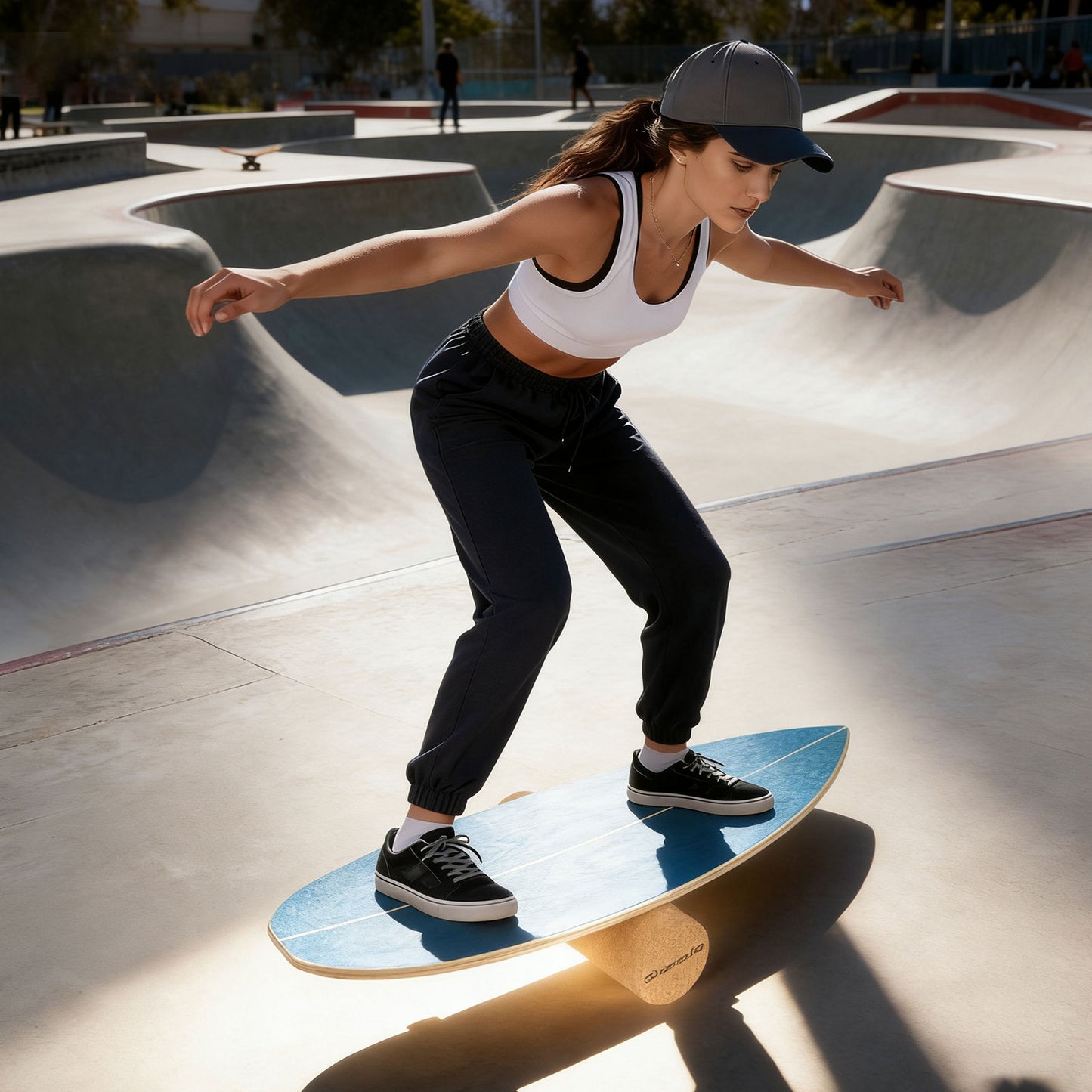Wooden Balancing Board with Cork Roller and Storage Rack to Exercise-SE, Blue Sport Equipments at Gallery Canada
