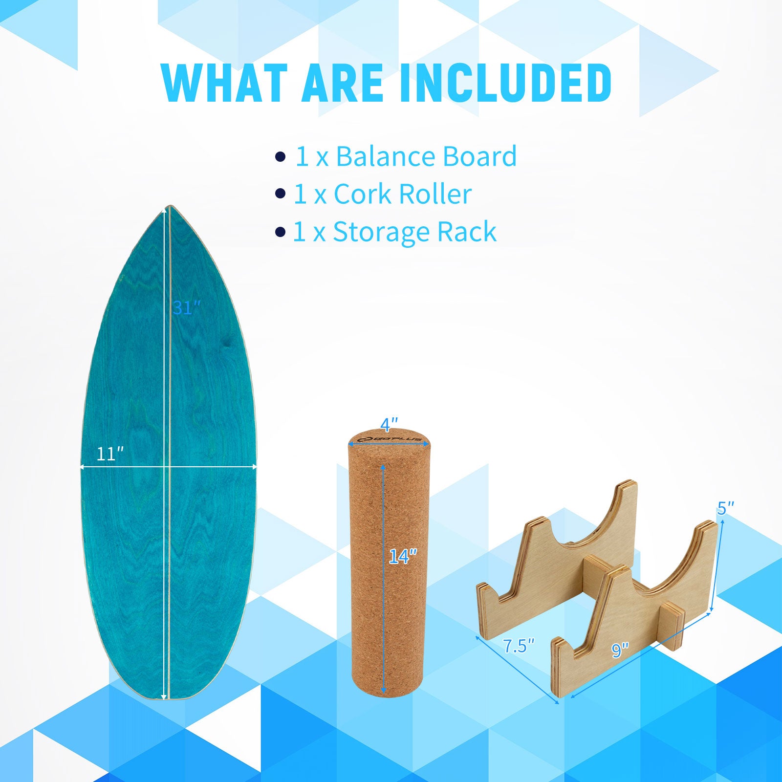 Wooden Balancing Board with Cork Roller and Storage Rack to Exercise-SE, Blue Sport Equipments at Gallery Canada