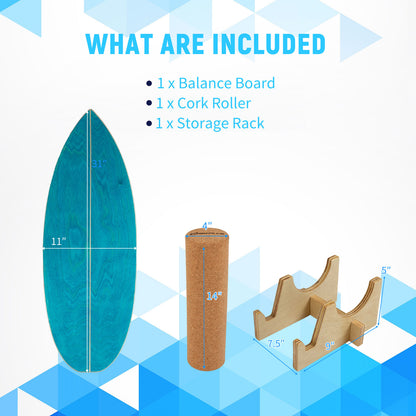Wooden Balancing Board with Cork Roller and Storage Rack to Exercise-SE, Blue Sport Equipments at Gallery Canada
