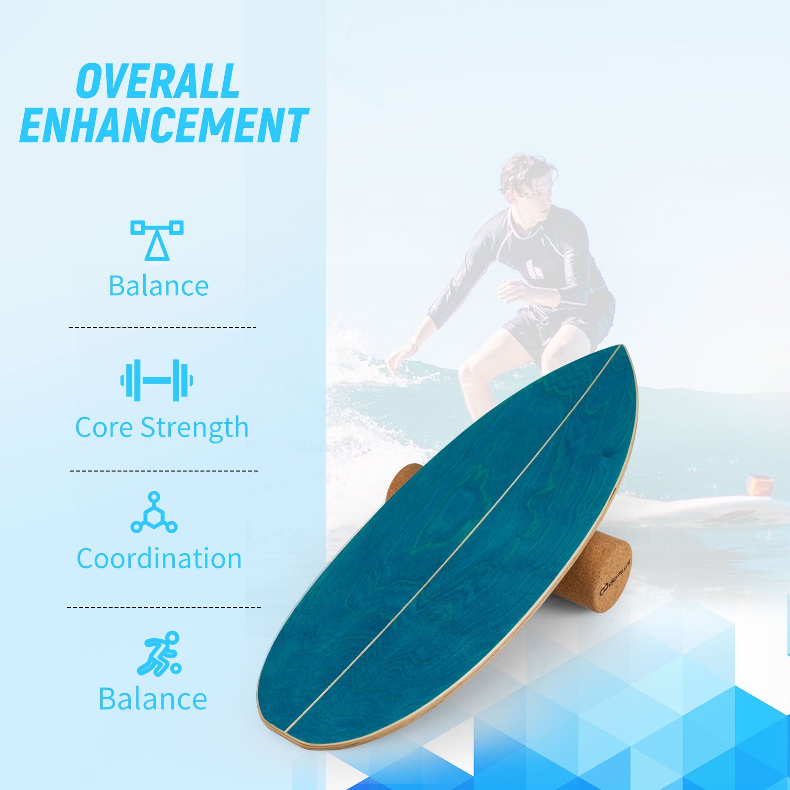 Wooden Balancing Board with Cork Roller and Storage Rack to Exercise-SE, Blue Sport Equipments at Gallery Canada