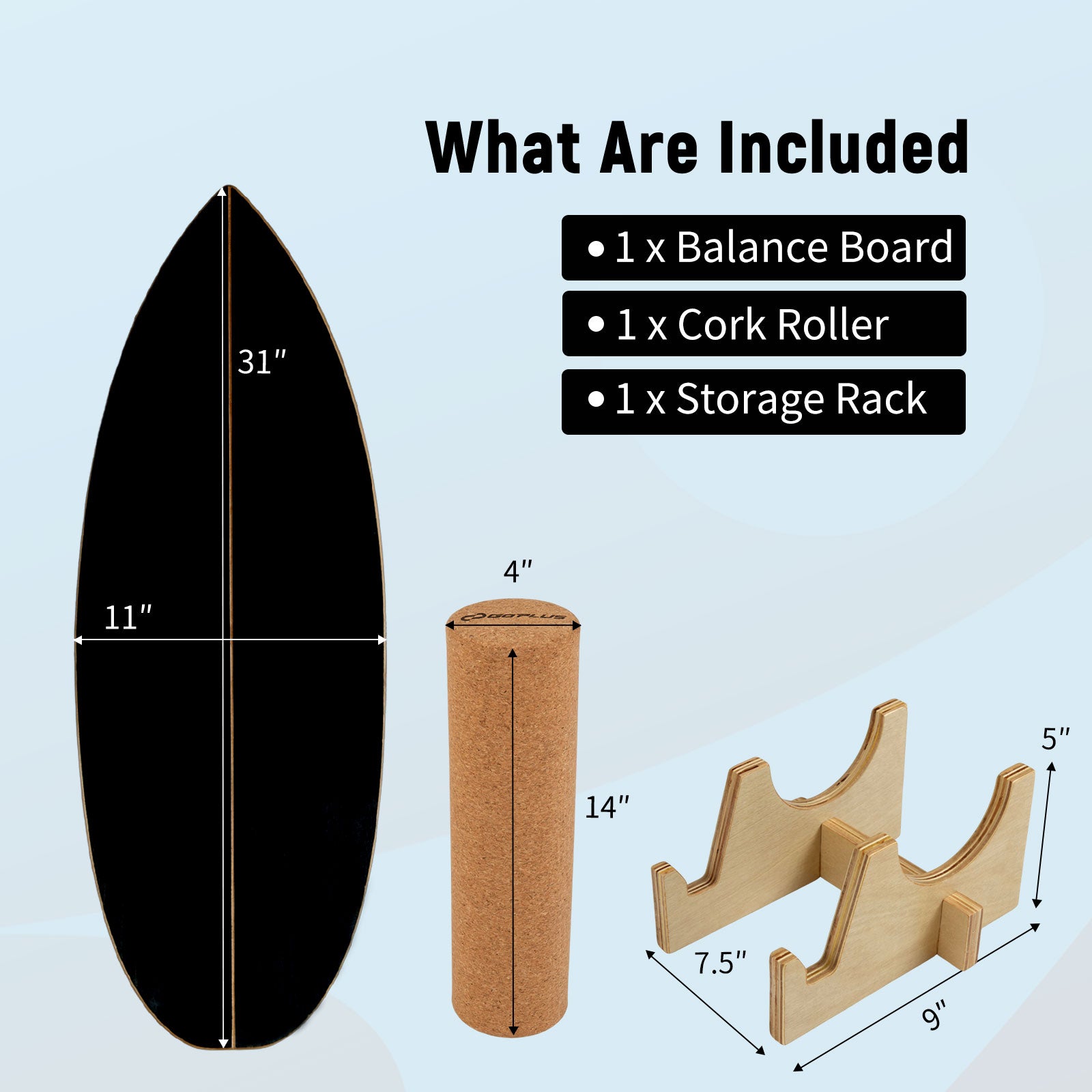 Wooden Balancing Board with Cork Roller and Storage Rack to Exercise-HS, Black Sport Equipments at Gallery Canada