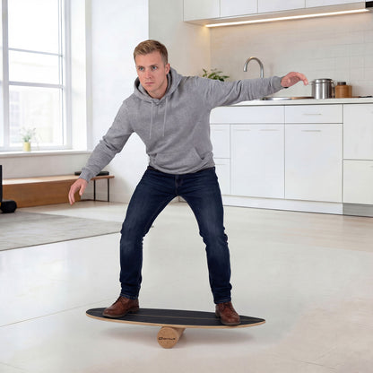 Wooden Balancing Board with Cork Roller and Storage Rack to Exercise-HS, Black Sport Equipments at Gallery Canada
