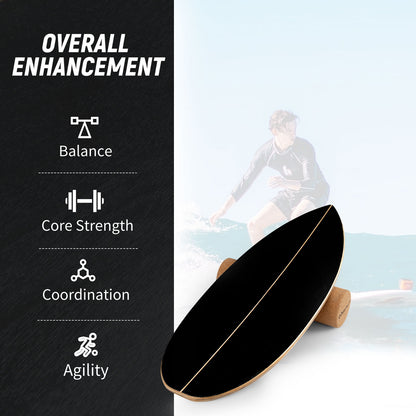 Wooden Balancing Board with Cork Roller and Storage Rack to Exercise-HS, Black Sport Equipments at Gallery Canada