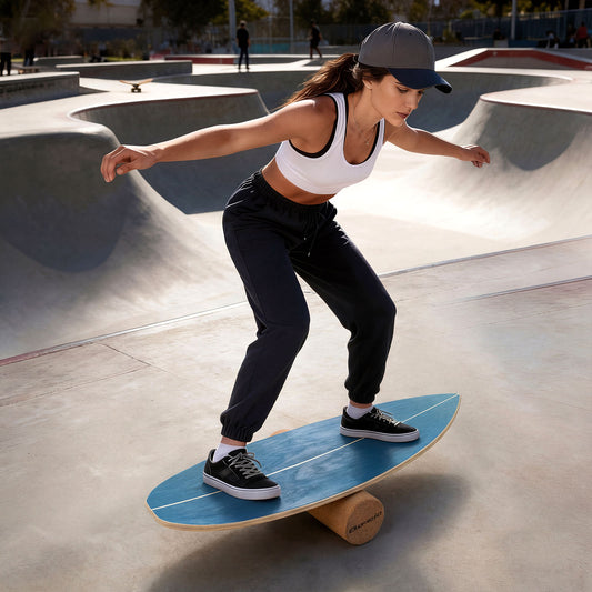 Wooden Balancing Board with Cork Roller and Storage Rack to Exercise-SE, Blue Sport Equipments Blue at Gallery Canada