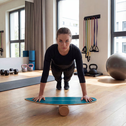 Wooden Balancing Board with Cork Roller and Storage Rack to Exercise-SE, Blue Sport Equipments at Gallery Canada