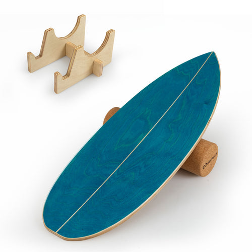Wooden Balancing Board with Cork Roller and Storage Rack to Exercise-SE, Blue