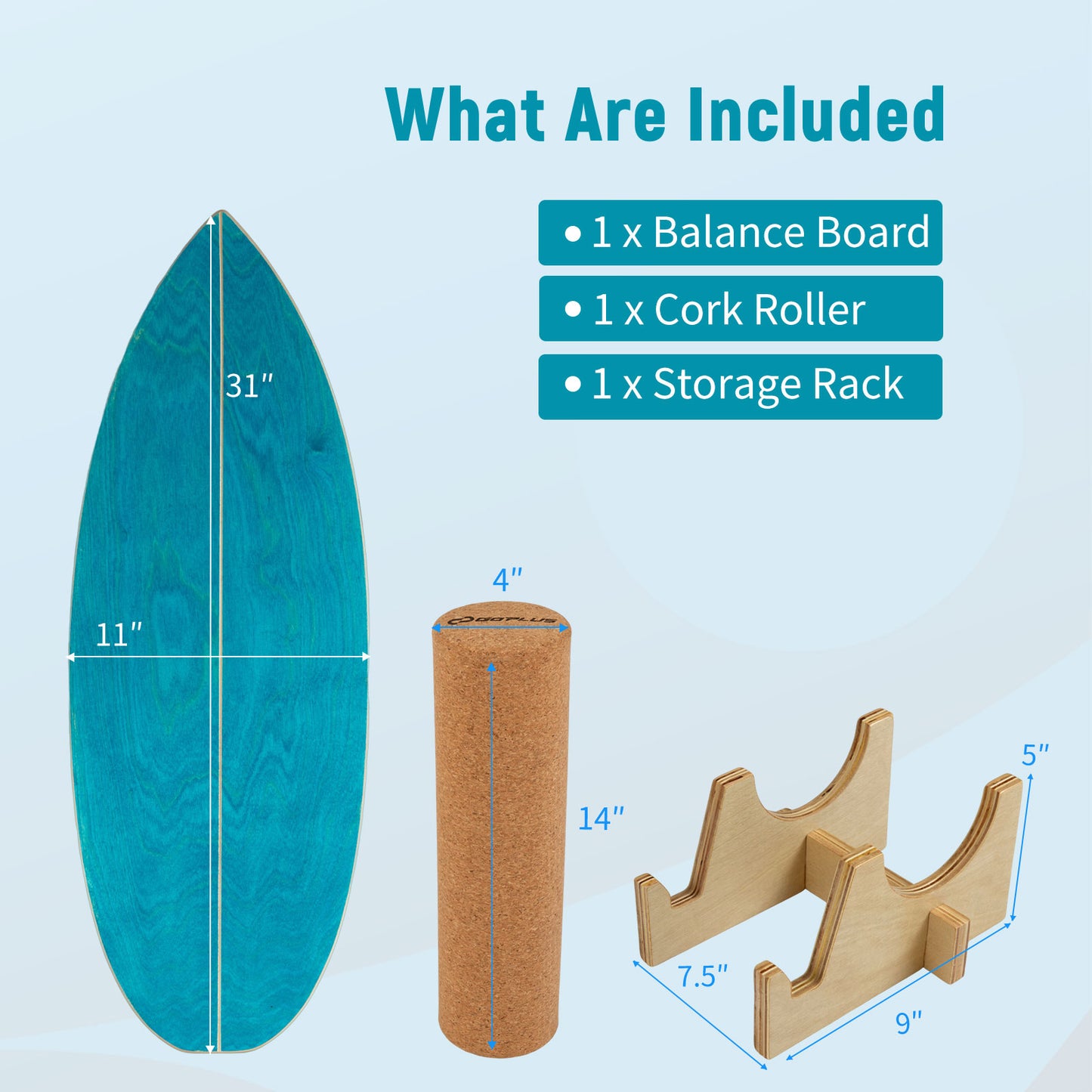 Wooden Balancing Board with Cork Roller and Storage Rack to Exercise-SE, Blue Sport Equipments at Gallery Canada