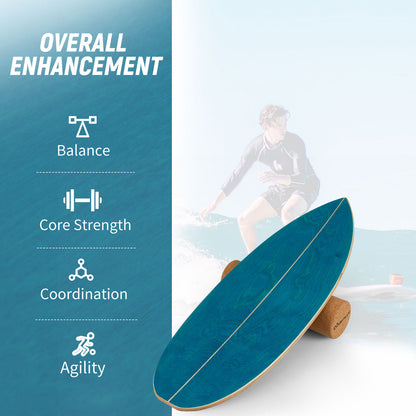 Wooden Balancing Board with Cork Roller and Storage Rack to Exercise-SE, Blue Sport Equipments at Gallery Canada