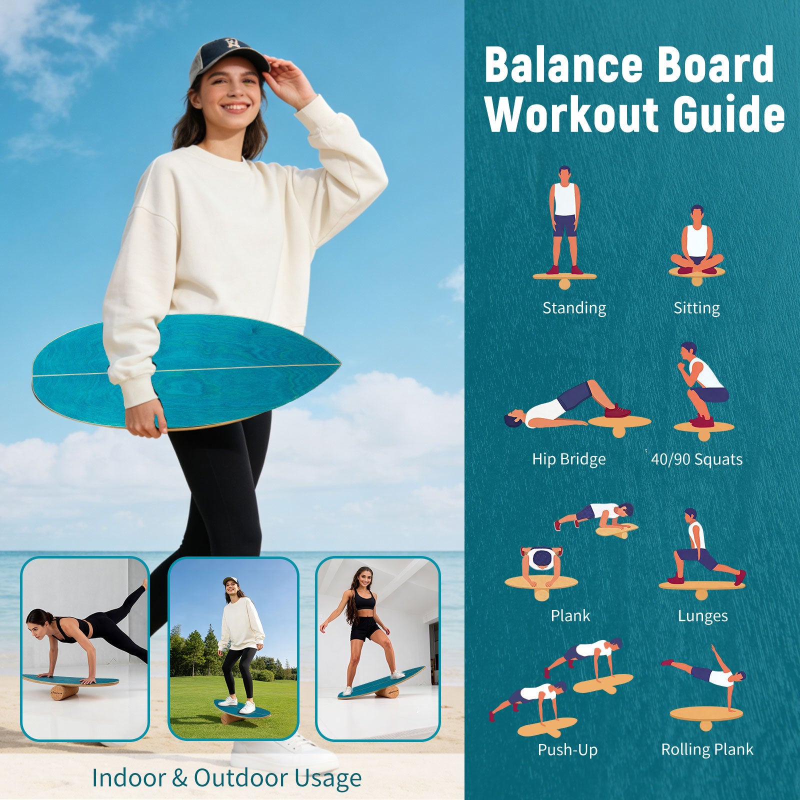 Wooden Balancing Board with Cork Roller and Storage Rack to Exercise-SE, Blue Sport Equipments at Gallery Canada
