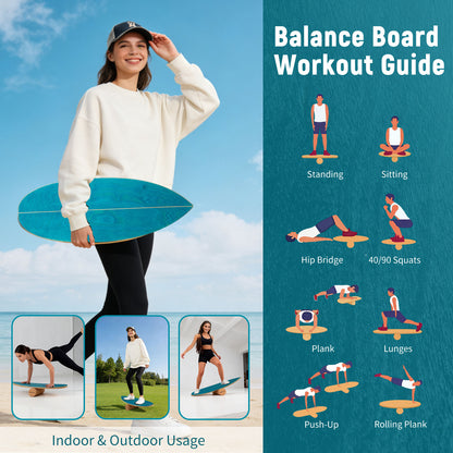 Wooden Balancing Board with Cork Roller and Storage Rack to Exercise-SE, Blue Sport Equipments at Gallery Canada