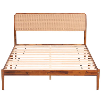 Wooden Boho Rattan Bed Frame