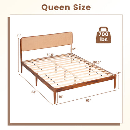 Wooden Boho Rattan Bed Frame