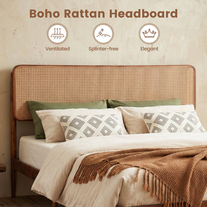 Wooden Boho Rattan Bed Frame
