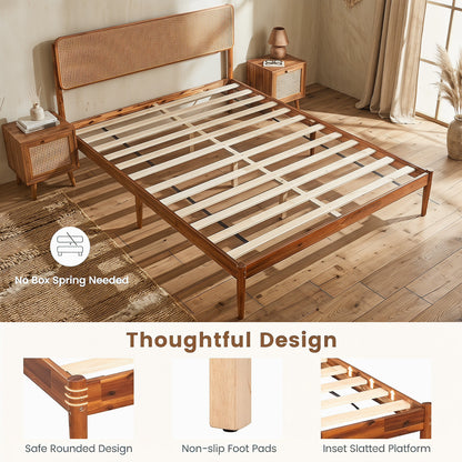 Wooden Boho Rattan Bed Frame