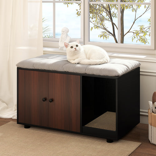Wooden Cat Litter Box Enclosure Hidden Litter Box Furniture with Scratching Board, Black