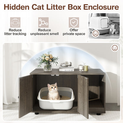 Wooden Cat Litter Box Enclosure Hidden Litter Box Furniture with Scratching Board, Oak Cat Houses at Gallery Canada