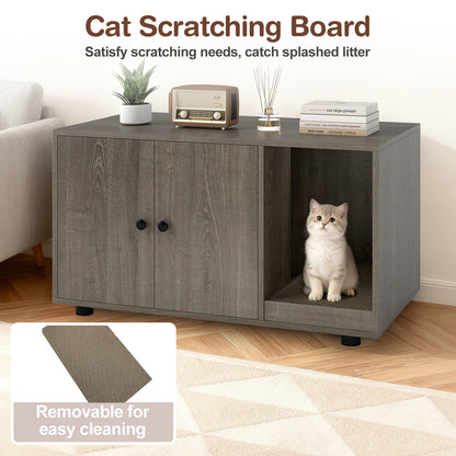 Wooden Cat Litter Box Enclosure Hidden Litter Box Furniture with Scratching Board, Oak Cat Houses at Gallery Canada