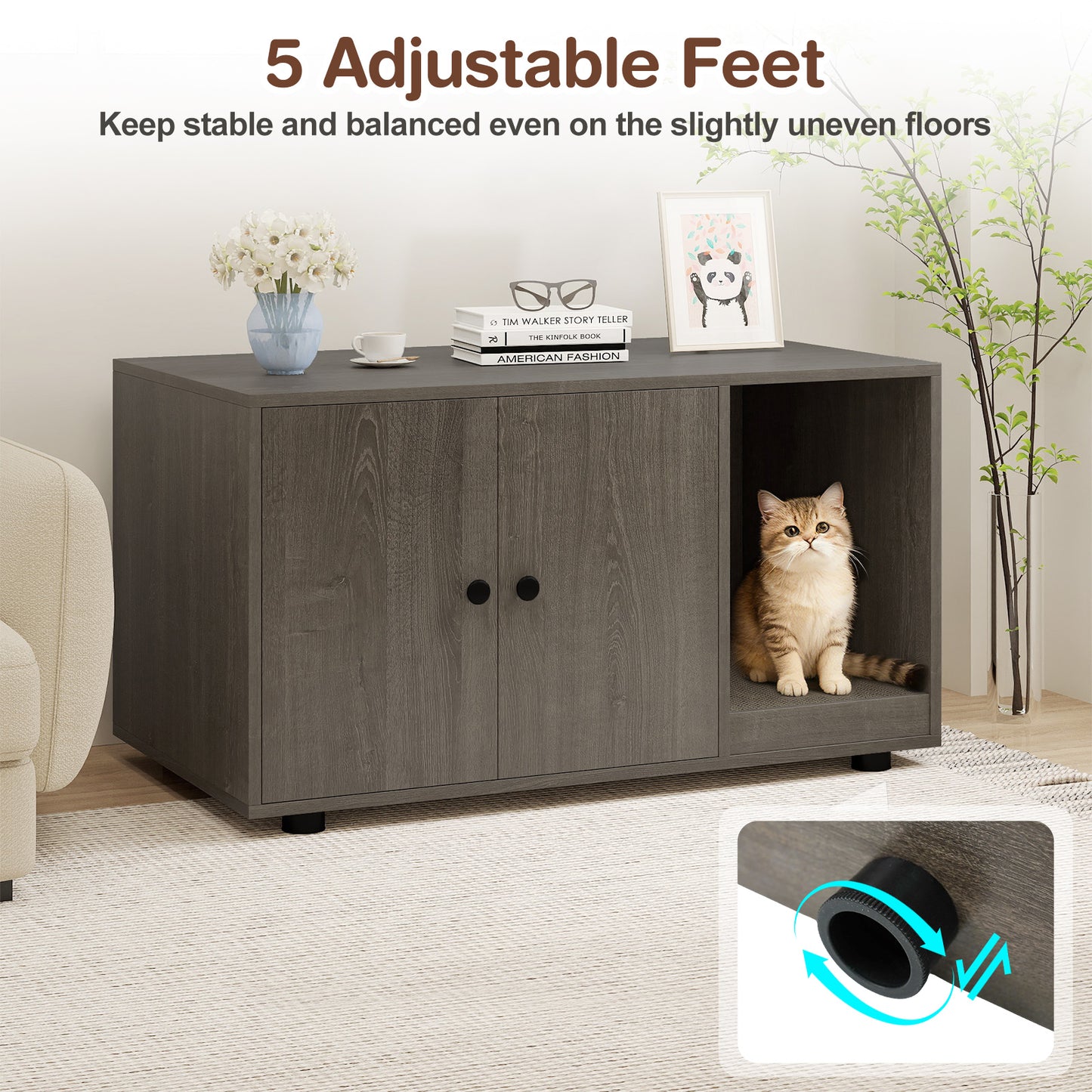 Wooden Cat Litter Box Enclosure Hidden Litter Box Furniture with Scratching Board, Oak Cat Houses at Gallery Canada