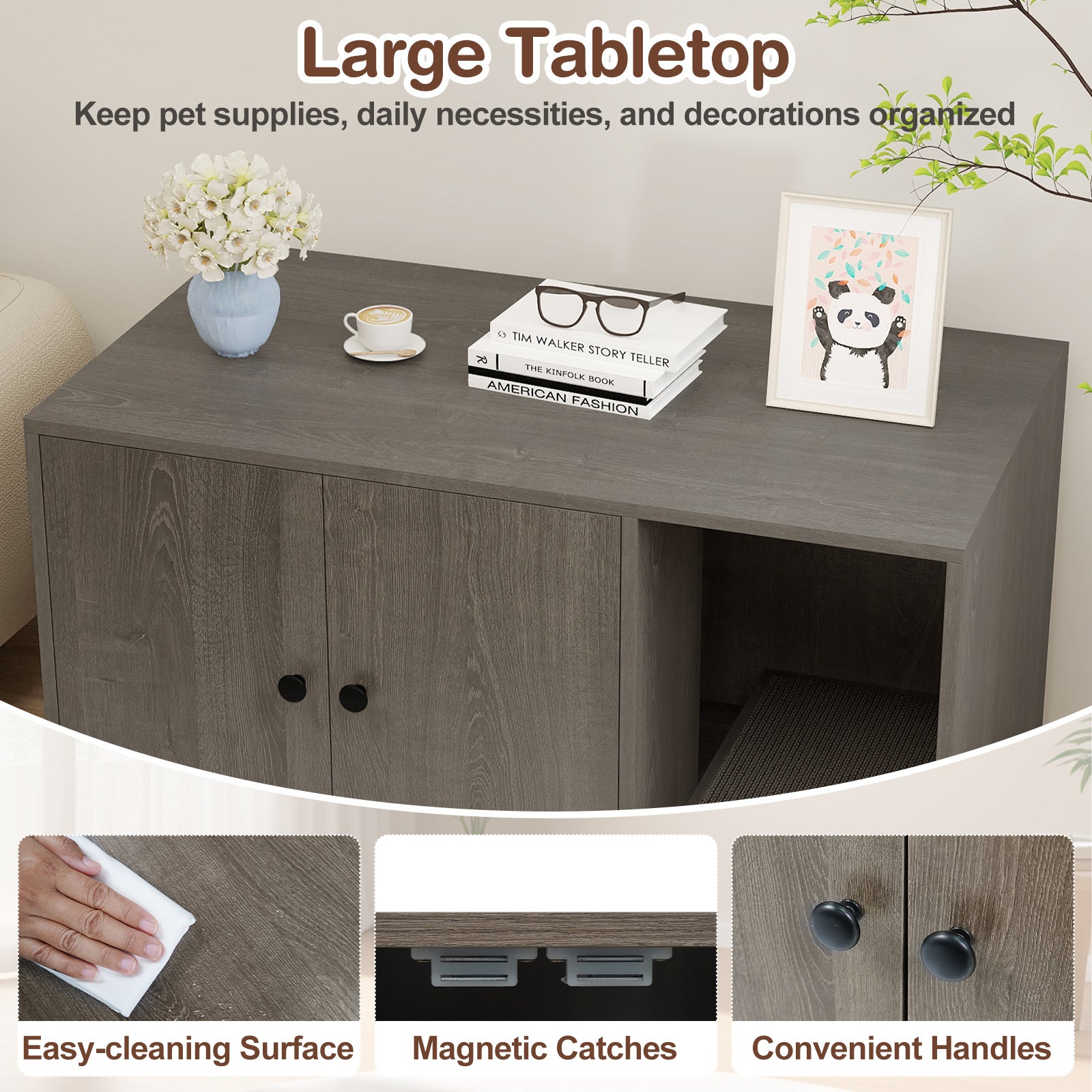 Wooden Cat Litter Box Enclosure Hidden Litter Box Furniture with Scratching Board, Oak Cat Houses at Gallery Canada
