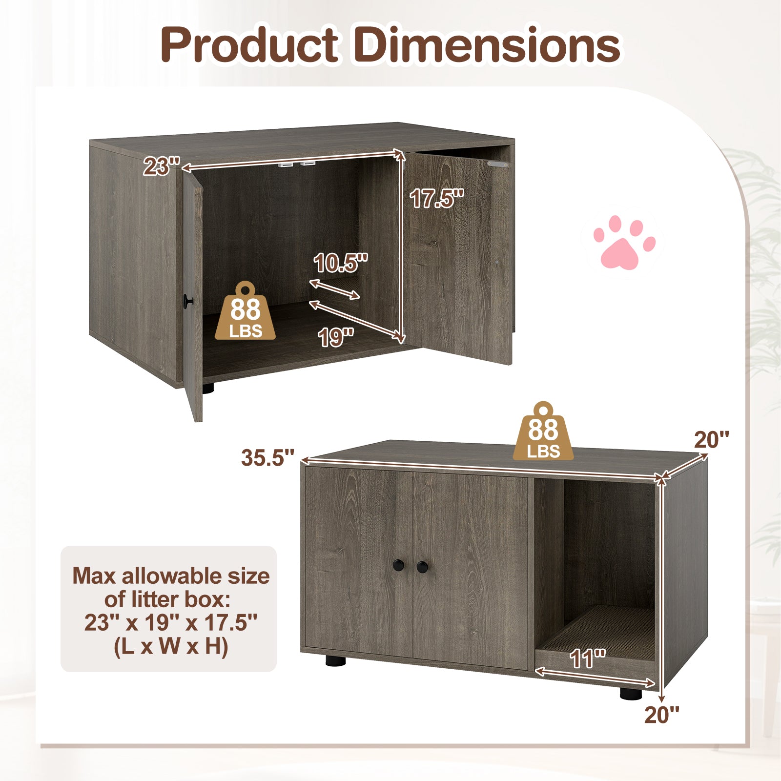 Wooden Cat Litter Box Enclosure Hidden Litter Box Furniture with Scratching Board, Oak Cat Houses at Gallery Canada