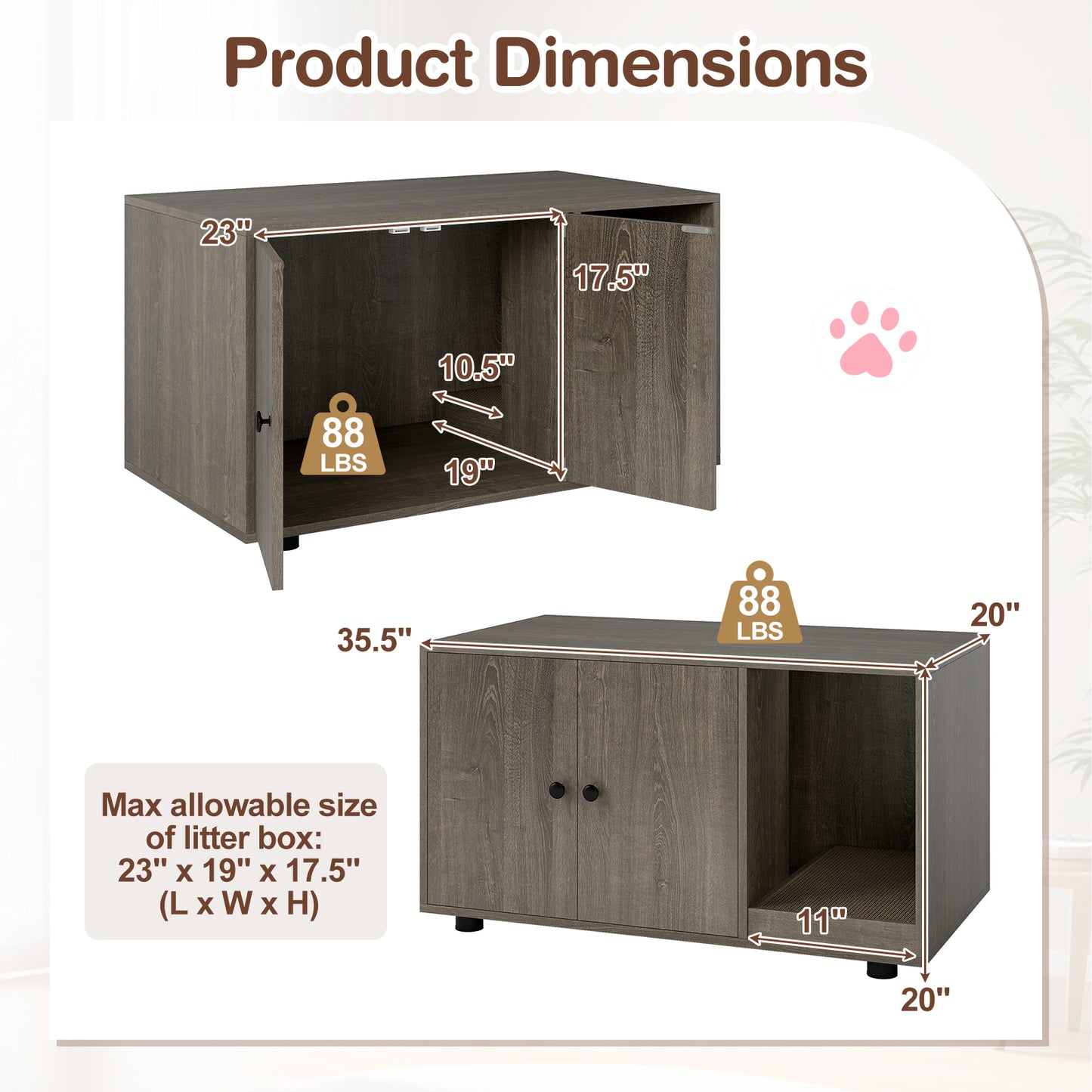 Wooden Cat Litter Box Enclosure Hidden Litter Box Furniture with Scratching Board, Oak Cat Houses at Gallery Canada