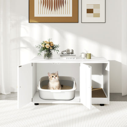 Wooden Cat Litter Box Enclosure, With Scratching Board, White Cat Houses at Gallery Canada