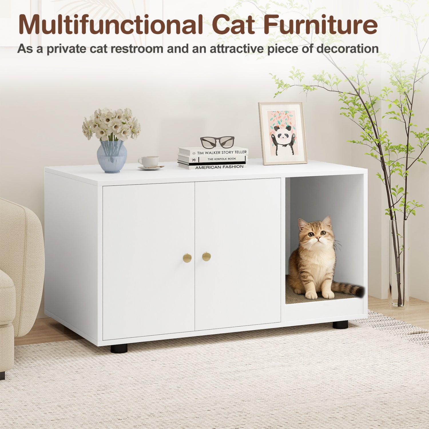 Wooden Cat Litter Box Enclosure, With Scratching Board, White Cat Houses at Gallery Canada