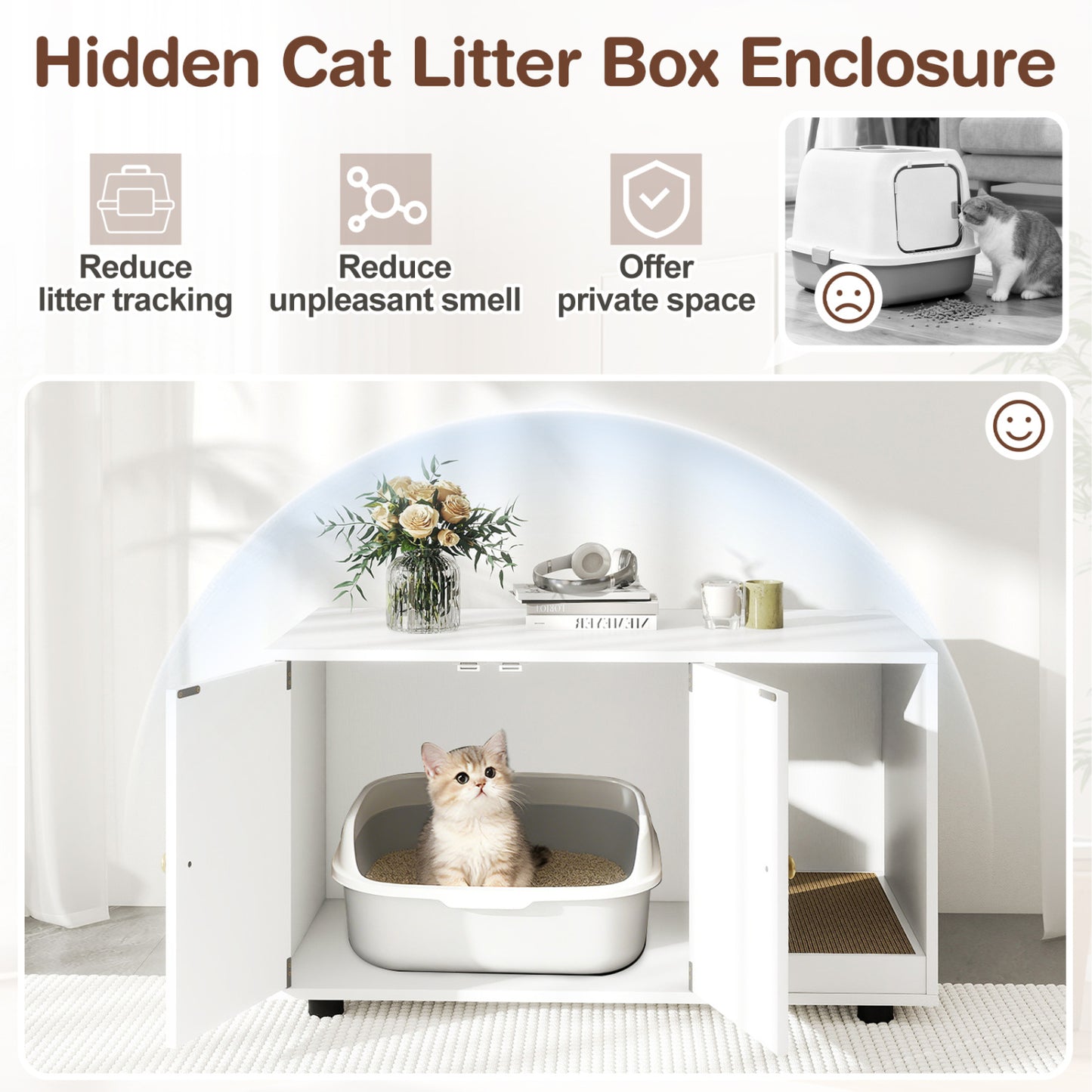 Wooden Cat Litter Box Enclosure, With Scratching Board, White Cat Houses at Gallery Canada