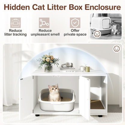 Wooden Cat Litter Box Enclosure, With Scratching Board, White Cat Houses at Gallery Canada