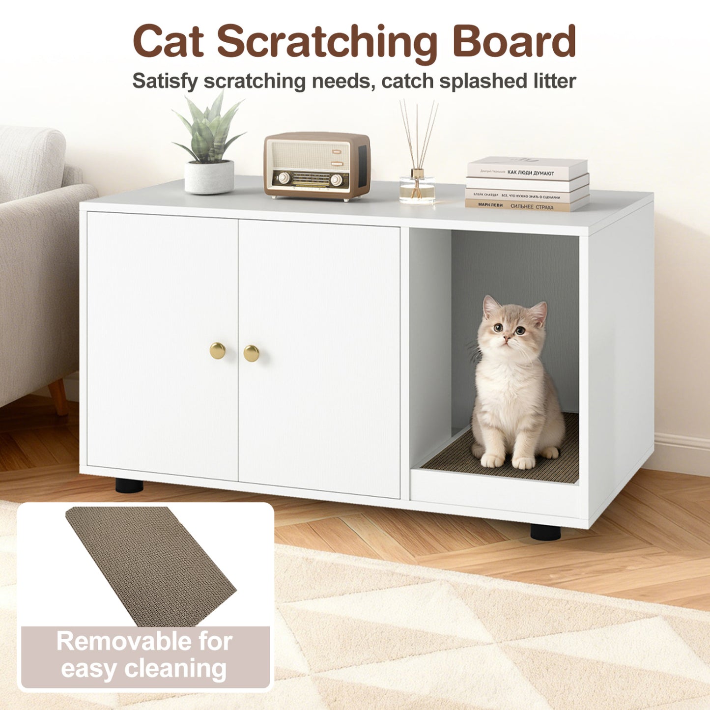 Wooden Cat Litter Box Enclosure, With Scratching Board, White Cat Houses at Gallery Canada