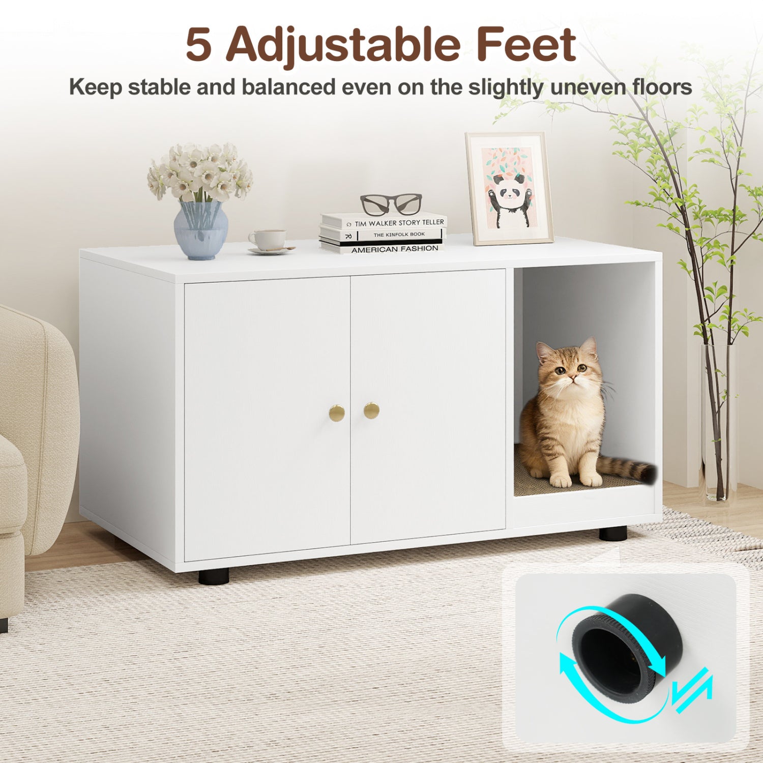 Wooden Cat Litter Box Enclosure, With Scratching Board, White Cat Houses at Gallery Canada