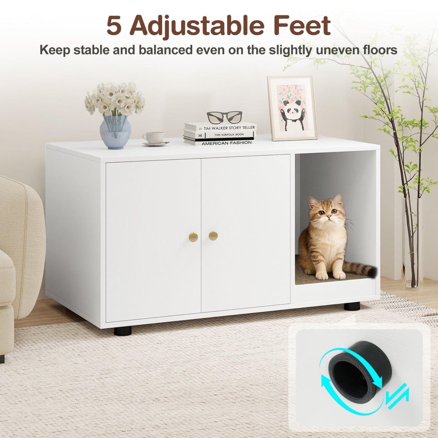 Wooden Cat Litter Box Enclosure, With Scratching Board, White Cat Houses at Gallery Canada