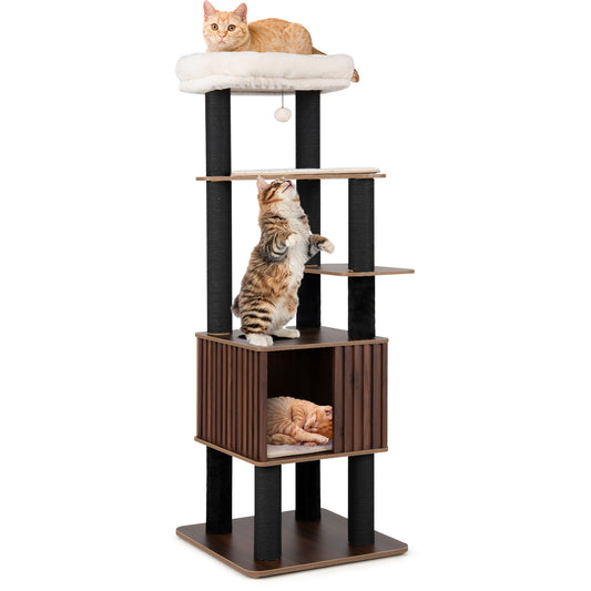 Wooden Cat Tower Top Perch with Soft Padding, Brown