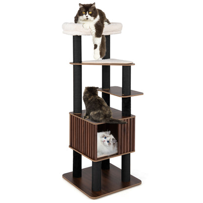 Wooden Cat Tower Top Perch with Soft Padding, Brown
