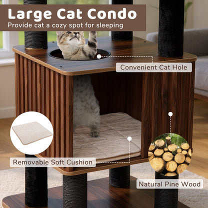 Wooden Cat Tower Top Perch with Soft Padding, Brown
