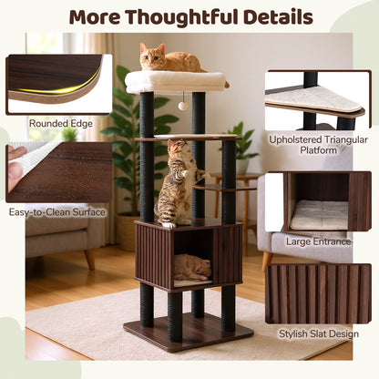 Wooden Cat Tower Top Perch with Soft Padding, Brown