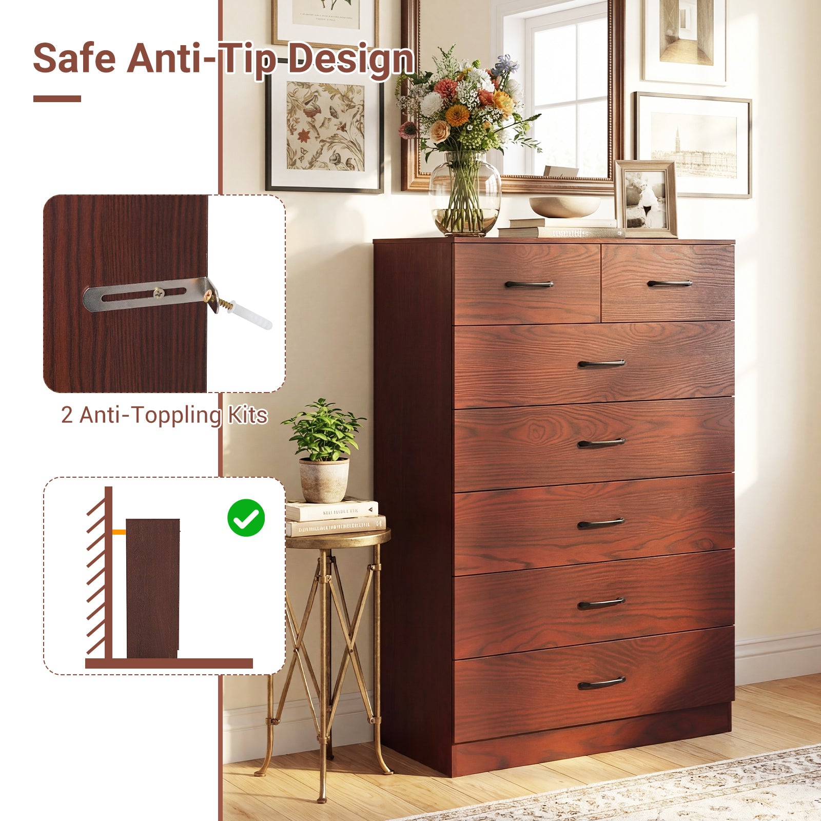 Wooden Chest Of Drawers, Anti-Toppling Device, Metal Handles, Espresso Cabinets & Chests at Gallery Canada