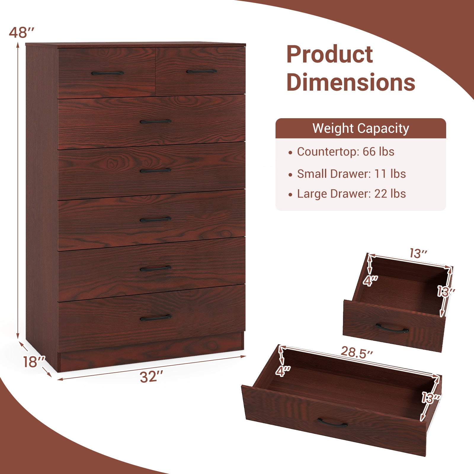 Wooden Chest Of Drawers, Anti-Toppling Device, Metal Handles, Espresso Cabinets & Chests at Gallery Canada