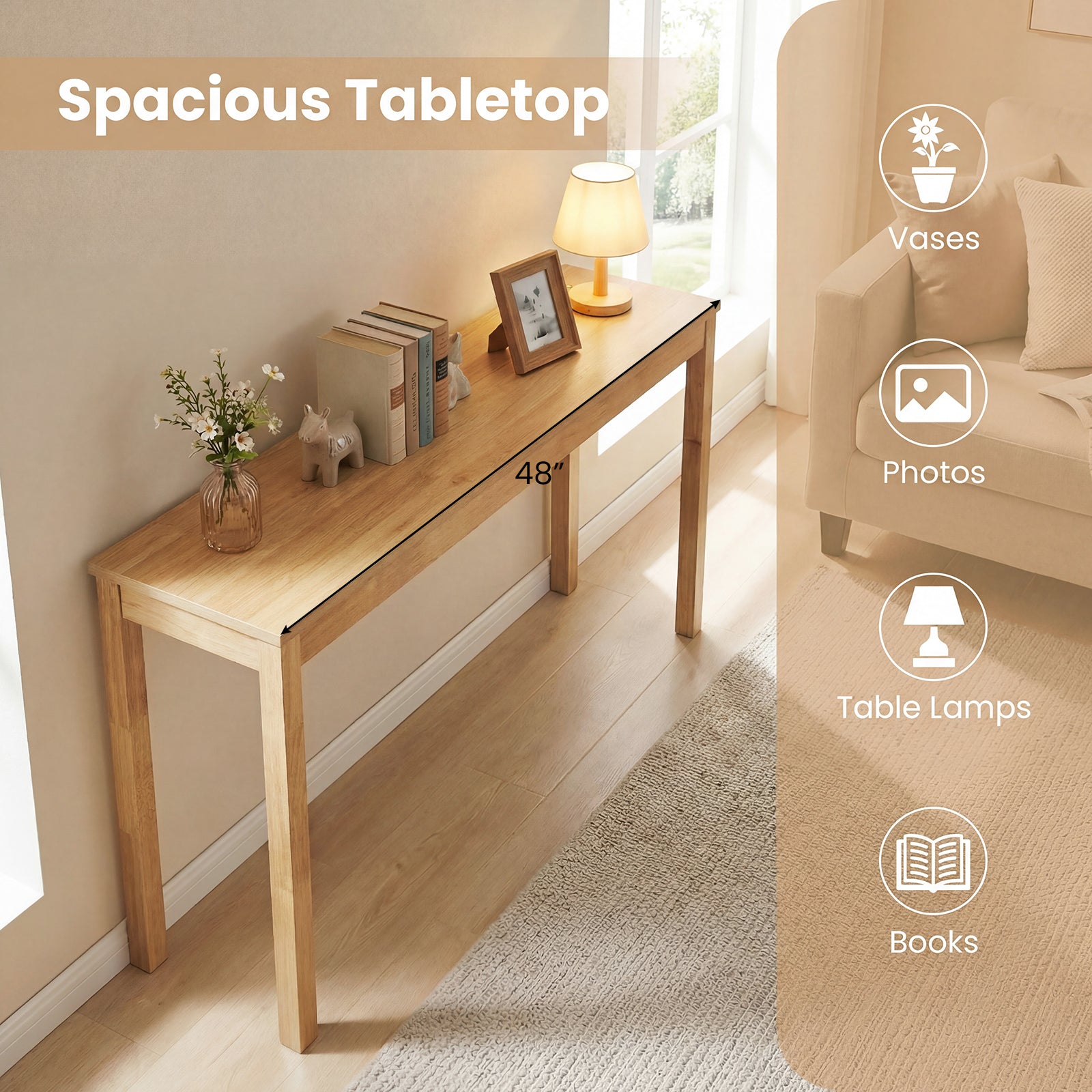 Modern Farmhouse Console Table, Thickened Top, Natural Console Tables at Gallery Canada