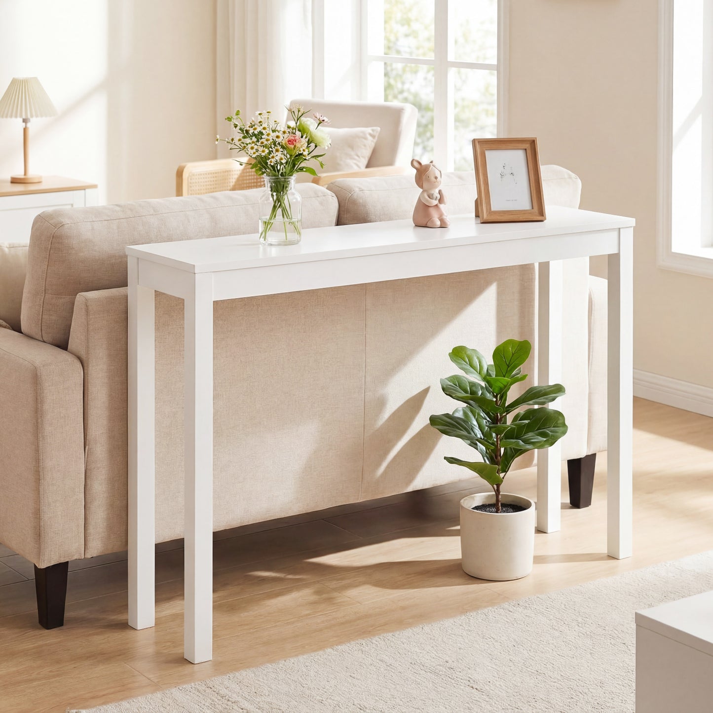 Modern Farmhouse Wooden Console Table, Thickened Top, White Console Tables at Gallery Canada