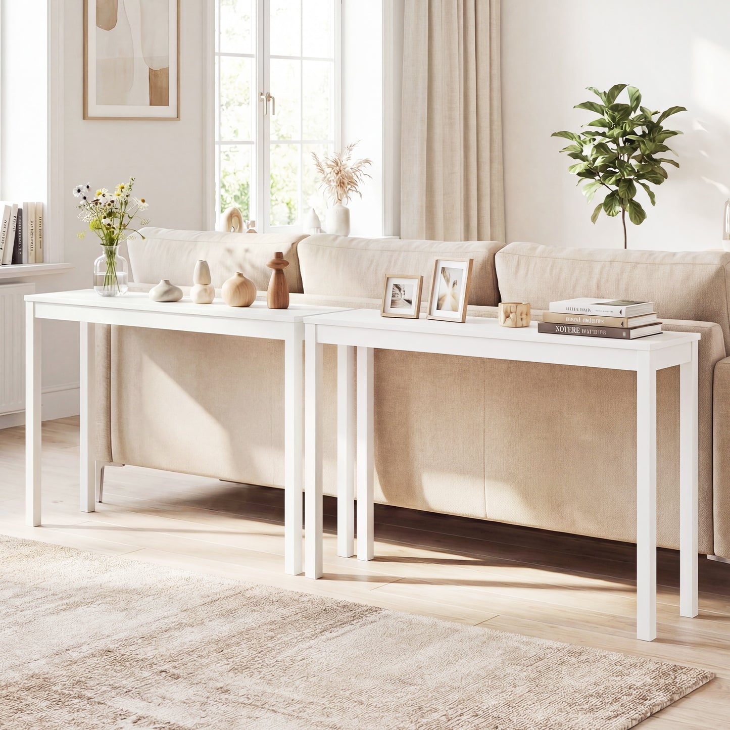 Modern Farmhouse Wooden Console Table, Thickened Top, White Console Tables at Gallery Canada